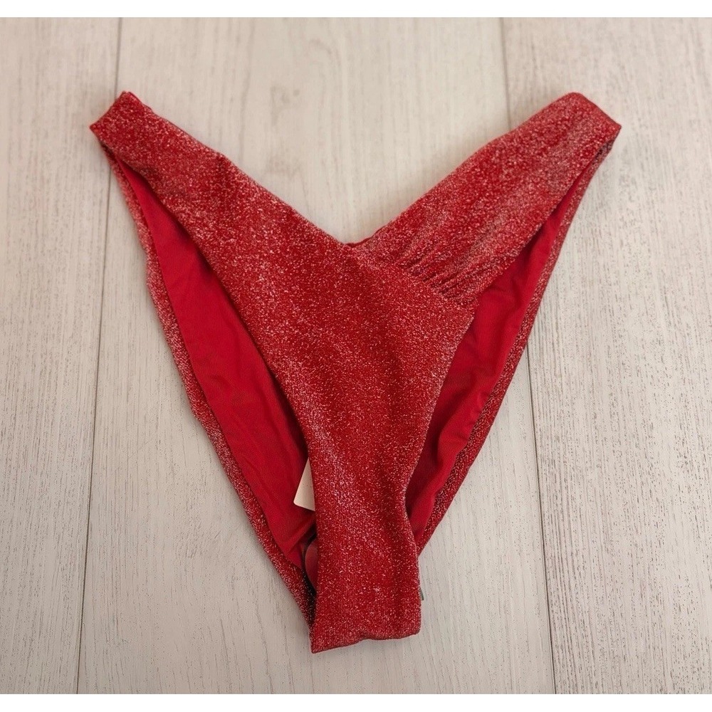 NWT Dippin Daisys Bikini Bottom Sz L Red Mettallic